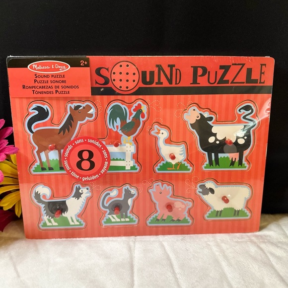 2 NEW Melissa & Doug Zoo & Farm Animals Wooden Peg Sound 8pc Puzzles 🧩 2Yrs+ - Picture 8 of 16